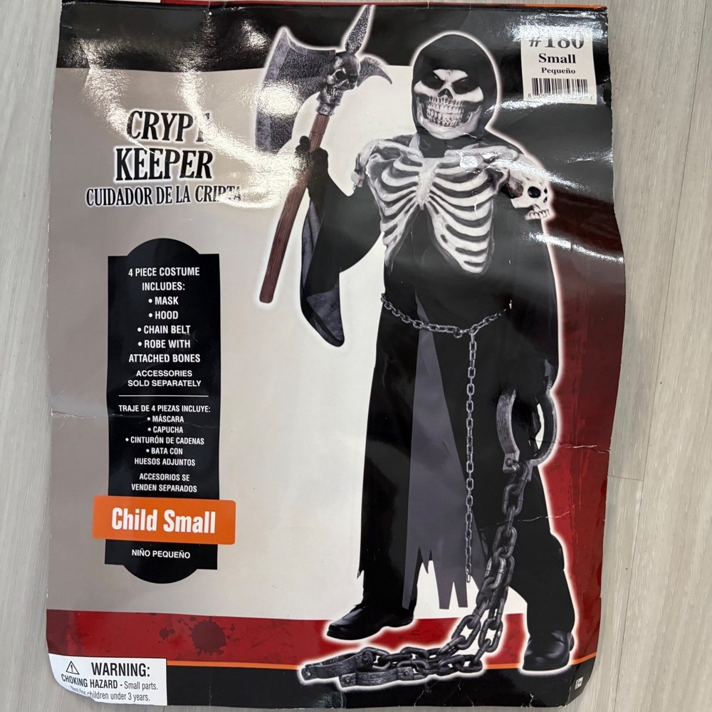 Crypt Keeper Costume Child 4 Piece Halloween Mask Hood Robe Chain Belt Sz S Boys